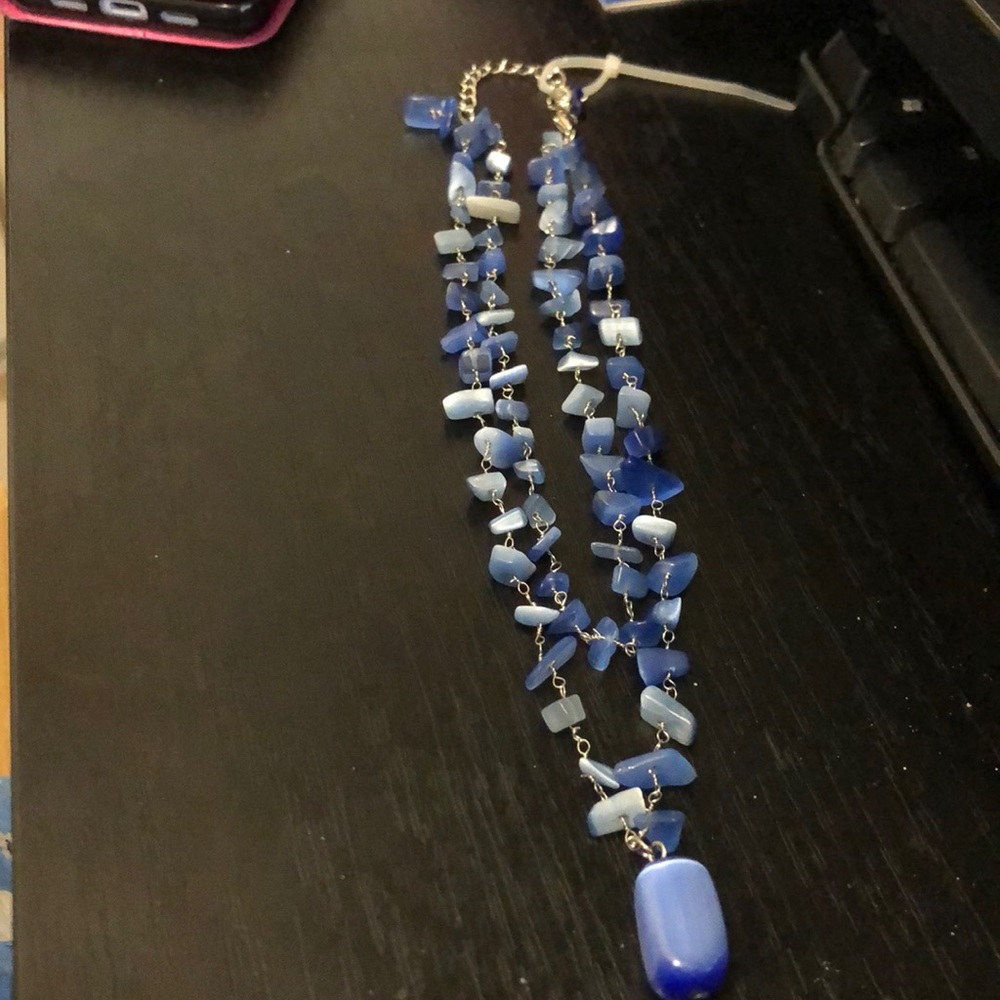 Purple blue stone and silver necklace worn once